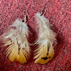 Yellow feather earrings